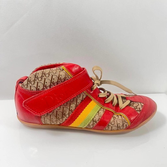 Super rare, Authentic Y2k Dior Rasta Colorway Monogram Hightop Sneakers size 37 - Picture 1 of 4